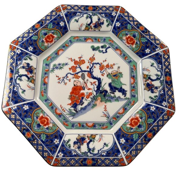 Japanese Cherry Blossom Vintage Porcelain Plate Octagonal 1930 Hand Painted - Picture 1 of 15